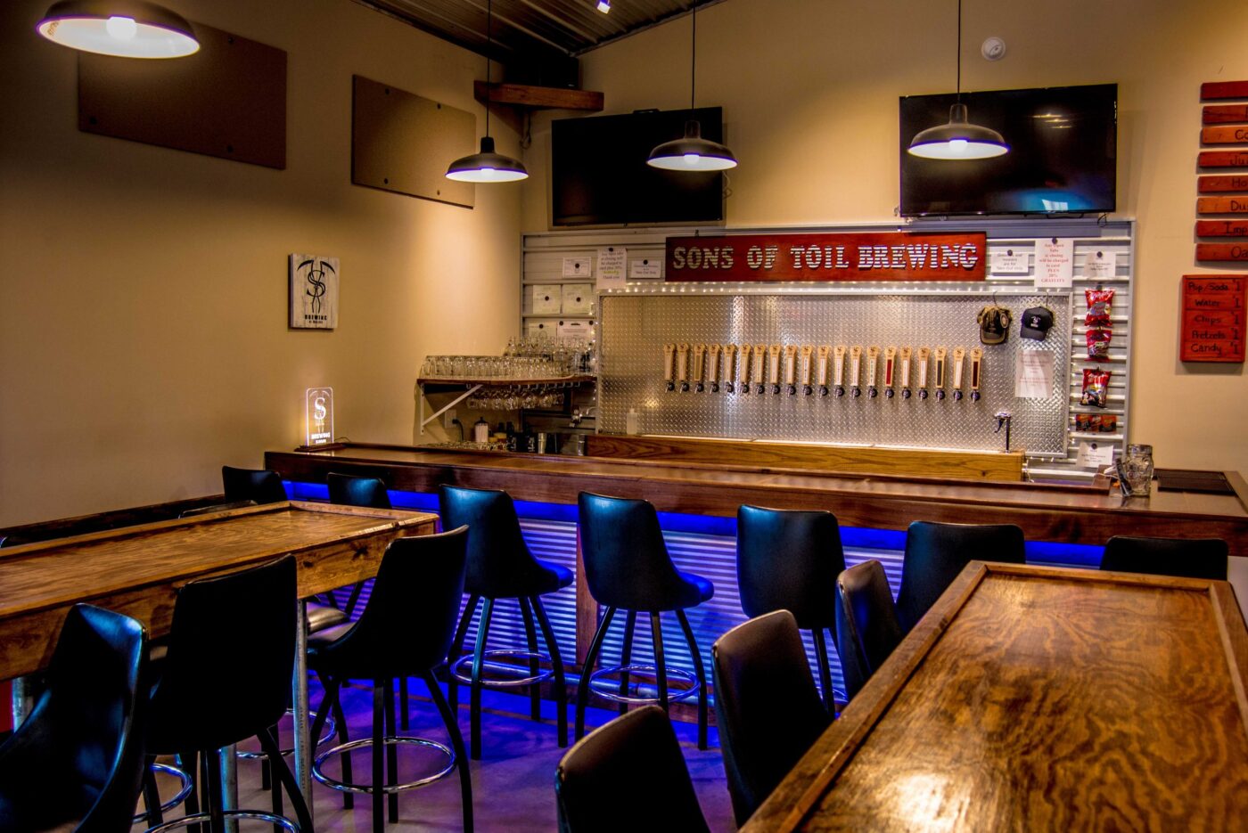 The finished bar interior of a 40x100 commercial pole barn