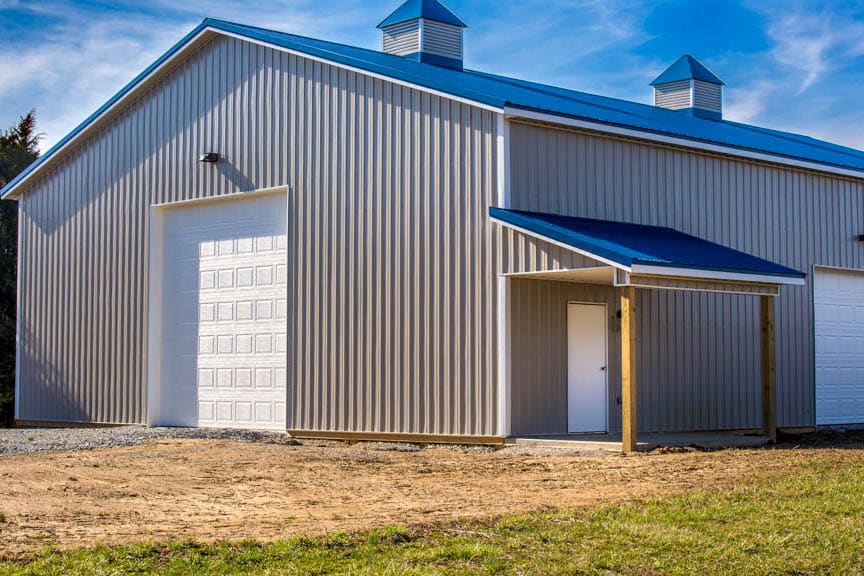 gray and white 48x80 Pole Barn Garage Kits