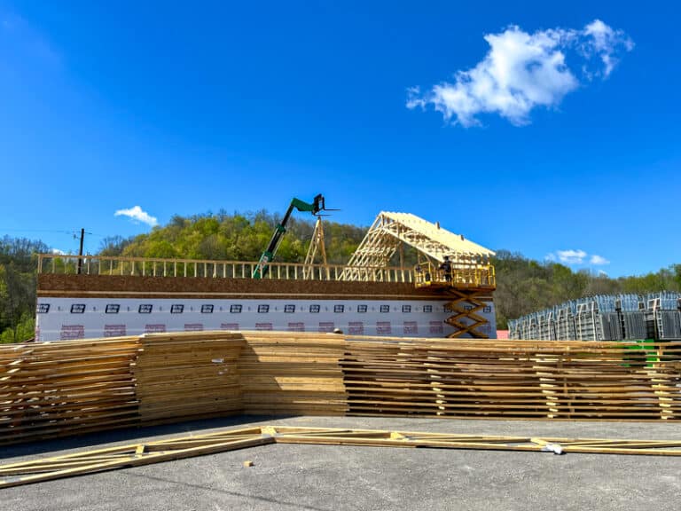 CMT components roof trusses being added to pole barn frame in Maysville KY