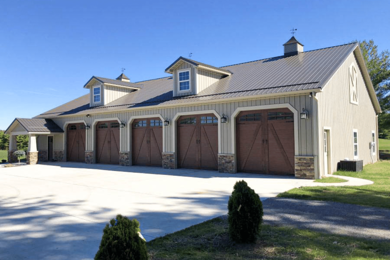 brown 50x60 garage pole barn kit with five garages