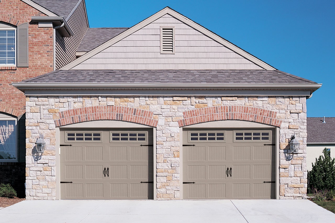 gray garage doors with transom windows