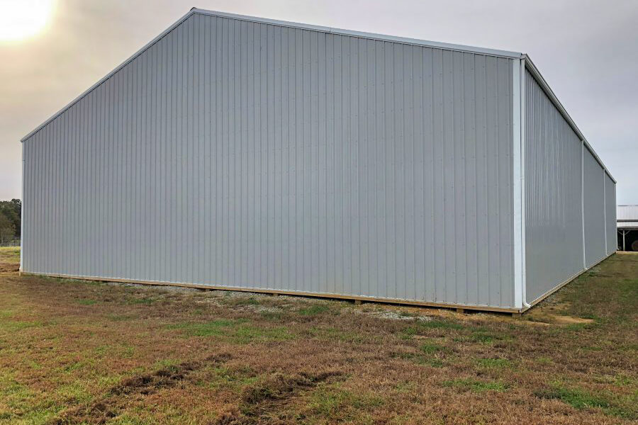 gray metal siding panels on a pole barn