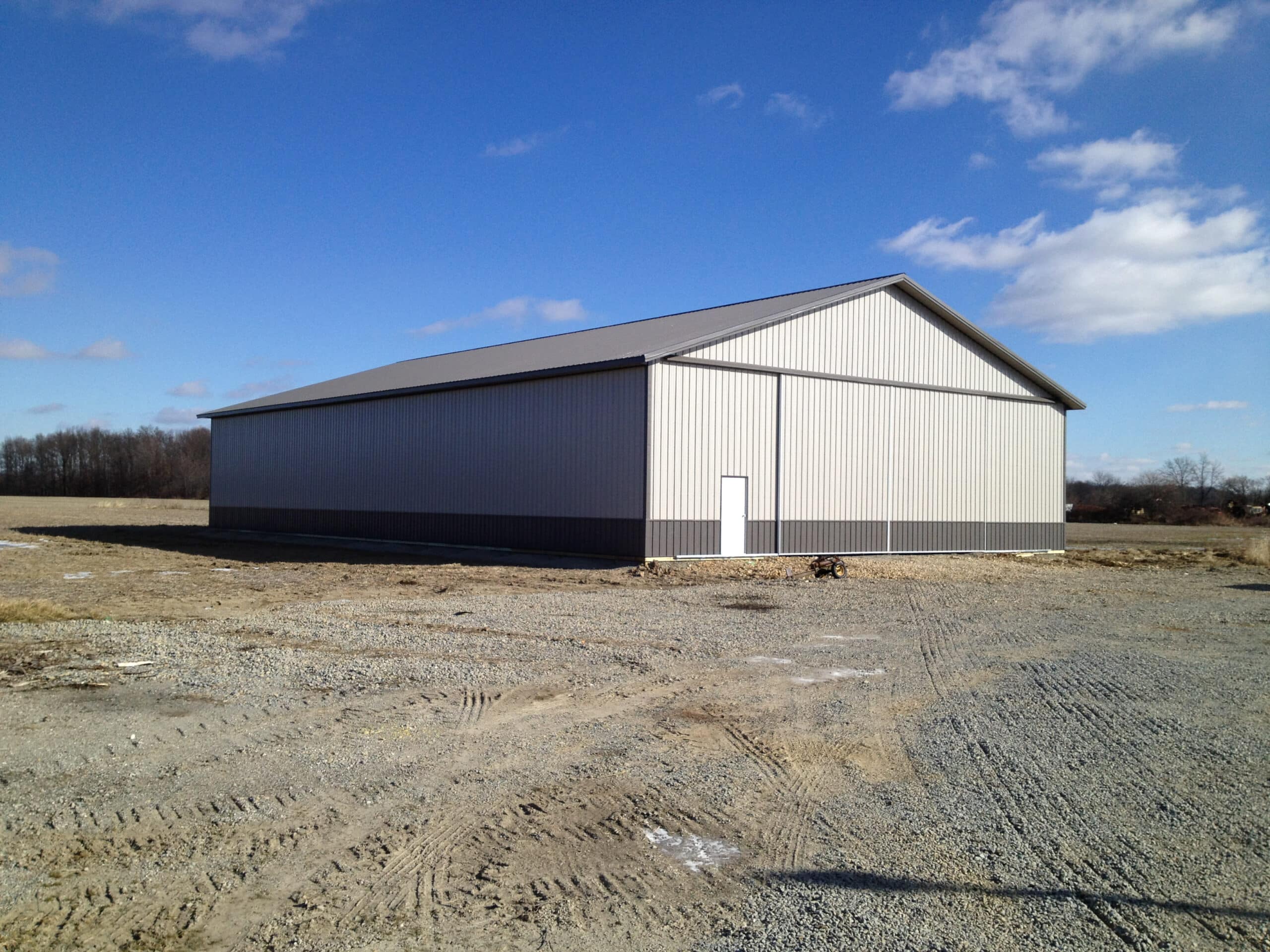 light gray and dark gray trimmed metal pole barn kits in Lebanon OH