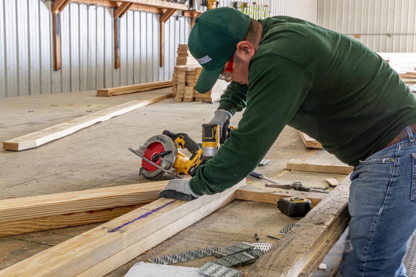 man assembling roof trusses at cmt in ohio