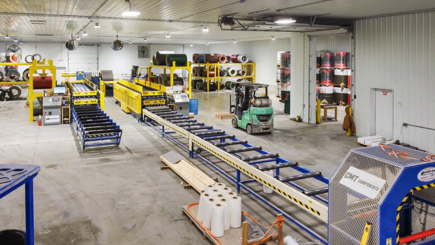 metal panels being manufactured