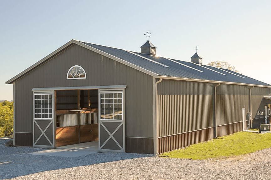 gray metal panels in Piketon OH on equestrian pole barn