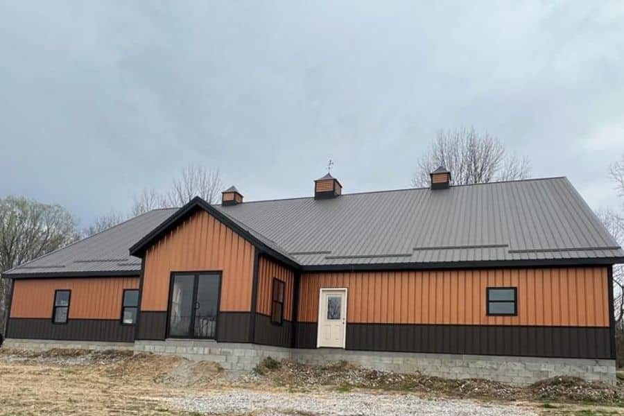 orange and brown 30x72 commercial pole barn