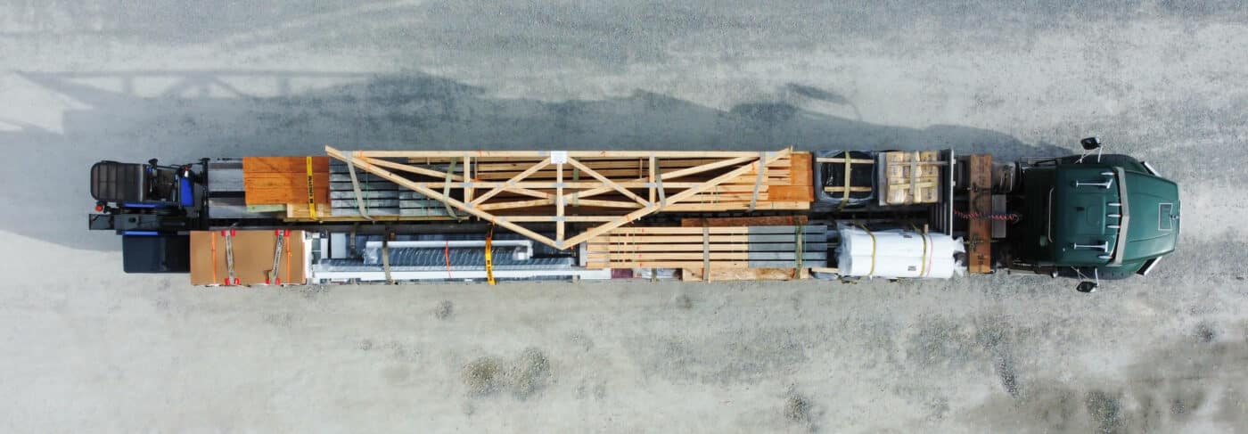 overhead view of truck delivering pole barn kits in Independence KY