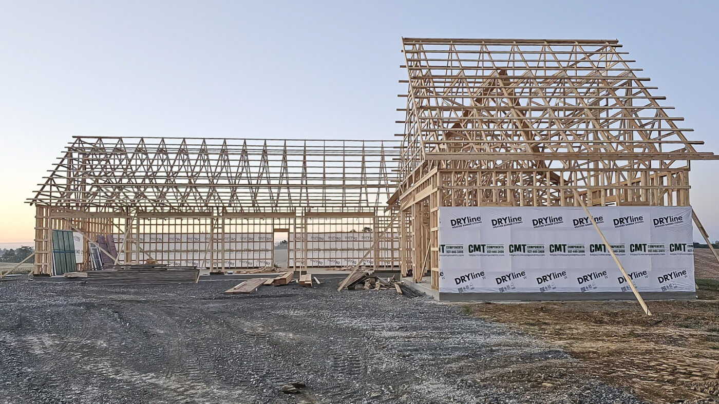 partially wrapped pole barn frame