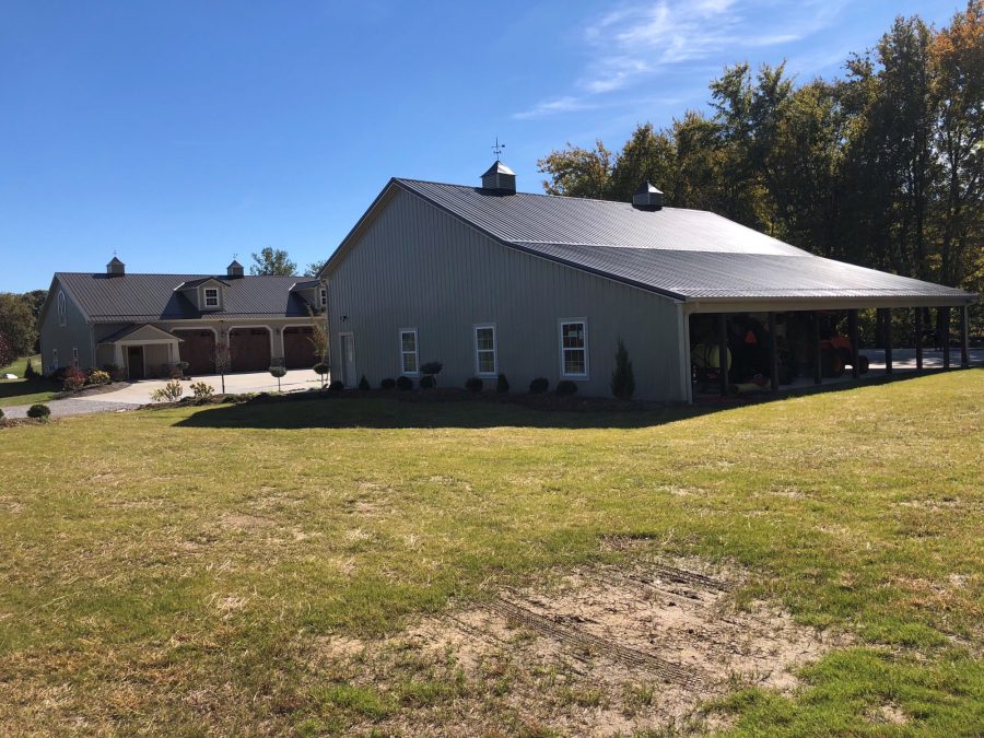 back view of gray pole barn garage in New Richmond oH