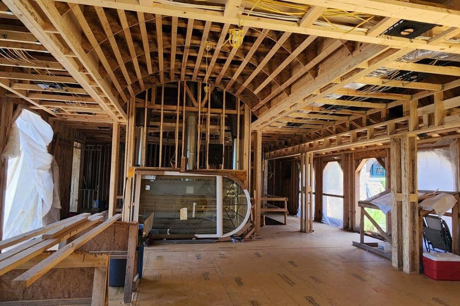interior view of trusses on an ongoing construction project in Jeffersonville OH