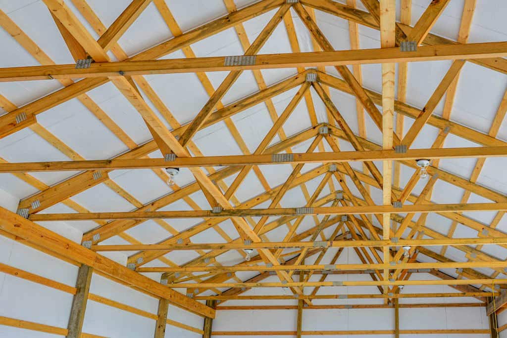 roof trusses on top of a 40x64 agricultural pole barn