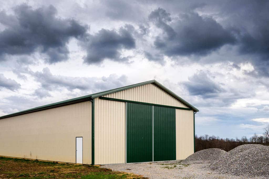 tan and green 40x50 agricultural pole barn