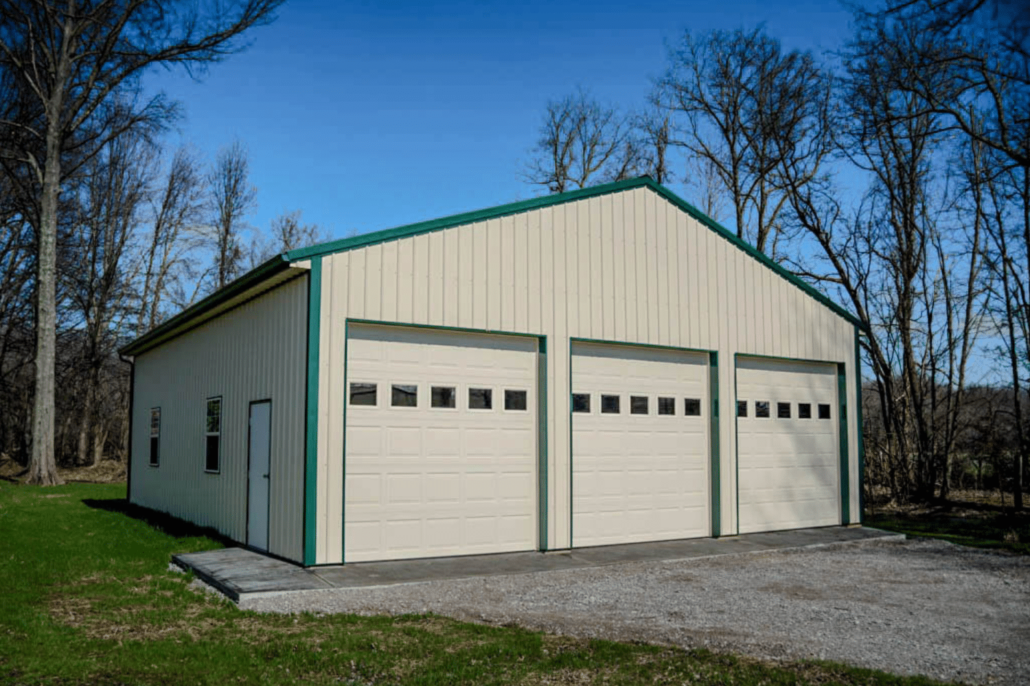 three car garage white and green pole barn kit in sabina ohio