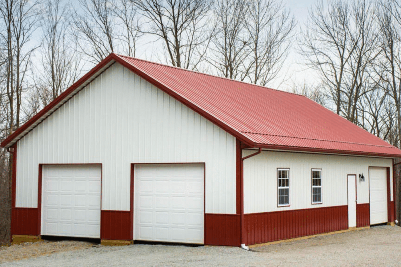 white with red roof 40x72 commercial pole barn kit in oh